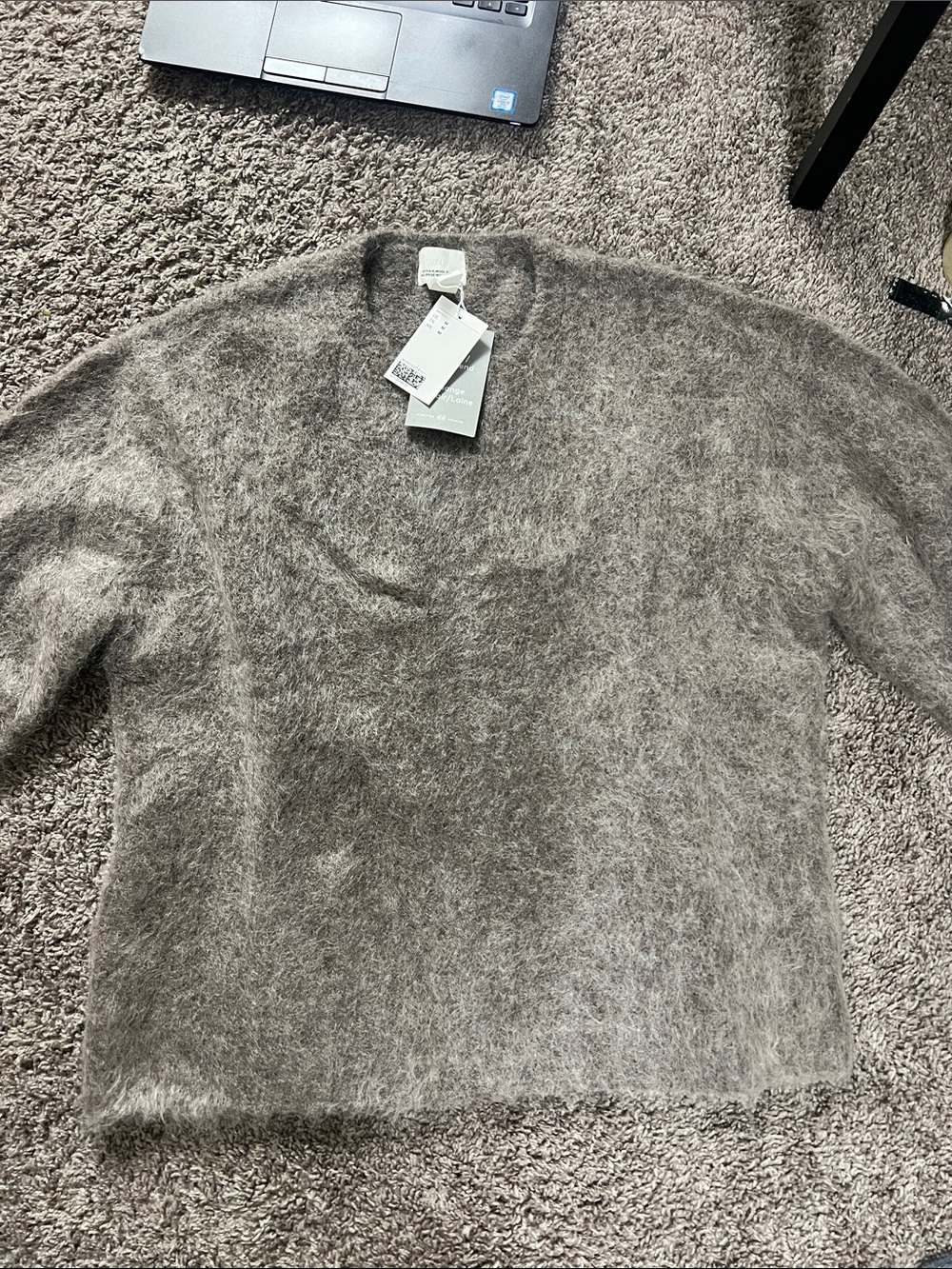 H&M Fuzzy V-Neck Sweater in Heather Gray